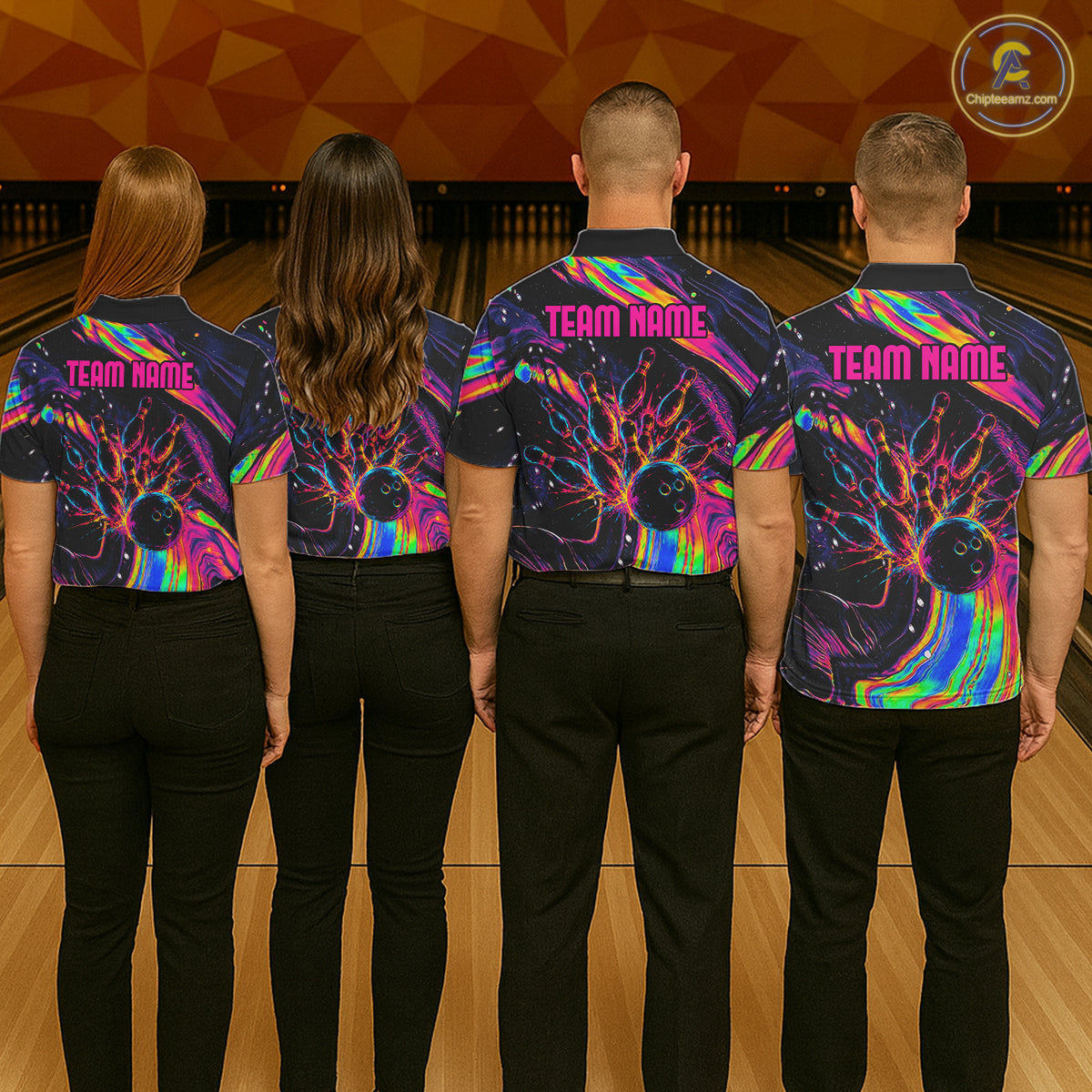 Custom Skull Holographic Bowling Shirt Bowling Team League Colorful Splatter Bowling Shirt For Men  NYN3194