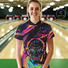 Load image into Gallery viewer, Custom Skull Holographic Bowling Shirt Bowling Team League Colorful Splatter Bowling Shirt For Women NYN3194