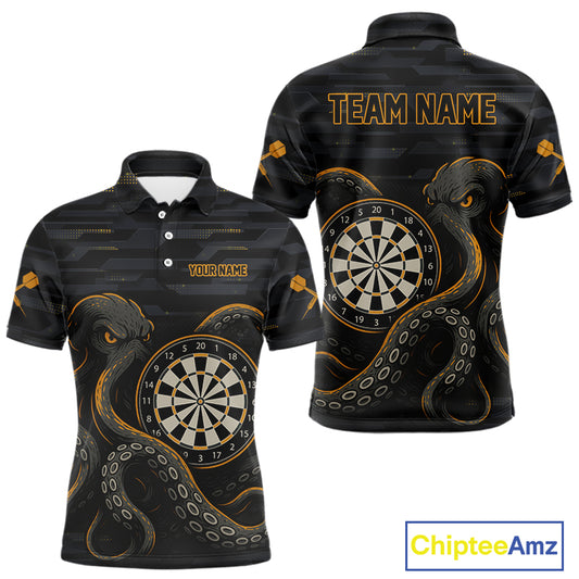 Yellow and Black Octopus Dartboard - Men's Darts Team Shirt - Custom Name For Players NYN0490