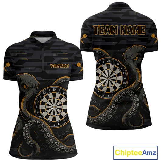 Yellow and Black Octopus Dartboard - Women's Darts Team Shirt - Custom Name For Players NYN0490