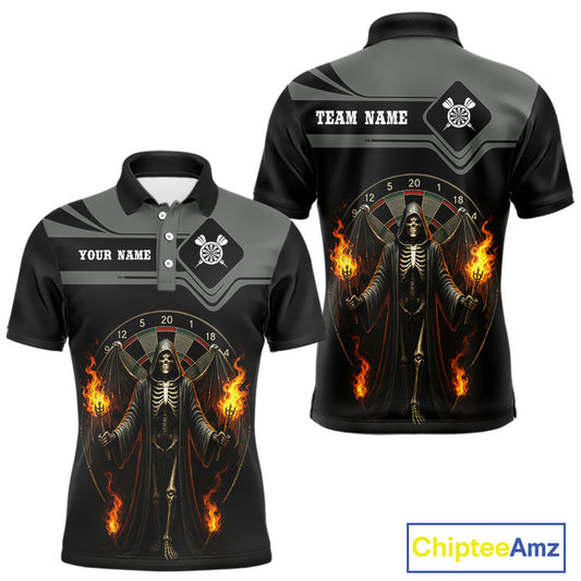 Grim Reaper With Flaming Torch Dartboard Men's Darts Shirt - Custom Name For Players NYN0493