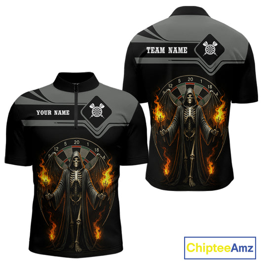 Grim Reaper With Flaming Torch Dartboard Men's Darts Shirt - Custom Name For Players NYN0493