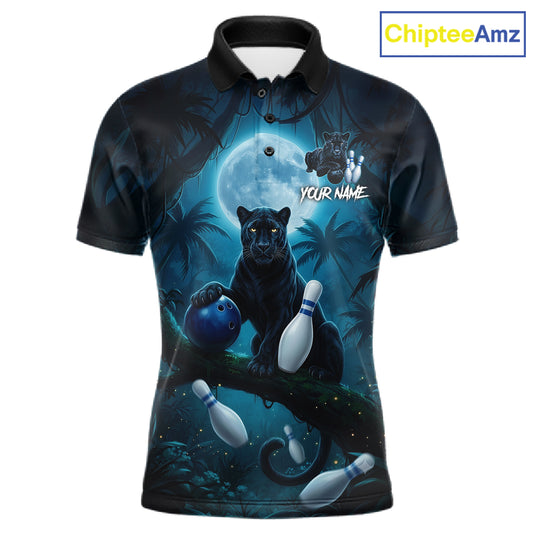 Men's horror panther blue moon bowling polo shirt custom bowling team jersey mockup