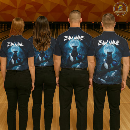 Horror panther blue moon bowling team shirts custom tournament bowling jerseys