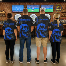 Load image into Gallery viewer, Dart team wearing Black Blue Skull Personalized Jerseys, Professional Dart Tournament Uniforms