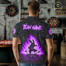 Load image into Gallery viewer, Male model wearing Crazy Rabbit Fire Flame Purple Darts Polo, Personalized Tournament Apparel
