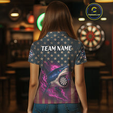 Load image into Gallery viewer, Custom Pink Flames Shark Patriotic Dart Polo Shirt For Women Outfit US Flag Dart Jersey NYN1361