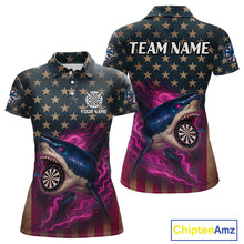 Load image into Gallery viewer, Custom Pink Flames Shark Patriotic Dart Polo Shirt For Women Outfit US Flag Dart Jersey NYN1361