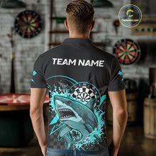 Load image into Gallery viewer, Black And Turquoise Funny Shark Dartboard Custom Men Darts Polo Shirt Dart Jerseys NYN1906