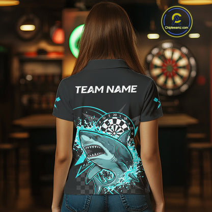 Black And Turquoise Funny Shark Dartboard Custom Women Darts Polo Shirt Dart Jerseys NYN1906