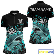 Load image into Gallery viewer, Black And Turquoise Funny Shark Dartboard Custom Women Darts Quarter-Zip Shirt Dart Jerseys NYN1906
