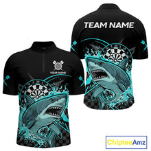 Load image into Gallery viewer, Black And Turquoise Funny Shark Dartboard Custom Men Darts Quarter-Zip Shirt Dart Jerseys NYN1906