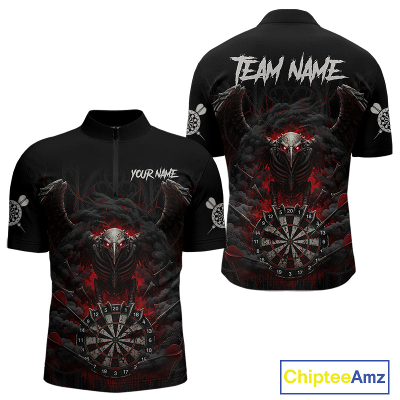 Black Smokes Eagle Chain Red Grunge Dartboard Custom Men Darts Quarter-Zip Shirt Dart Jerseys NYN1907