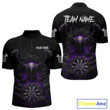 Load image into Gallery viewer, Black Smokes Eagle Chain Purple Grunge Dartboard Custom Men Darts Quarter-Zip Shirt Dart Jerseys NYN1908