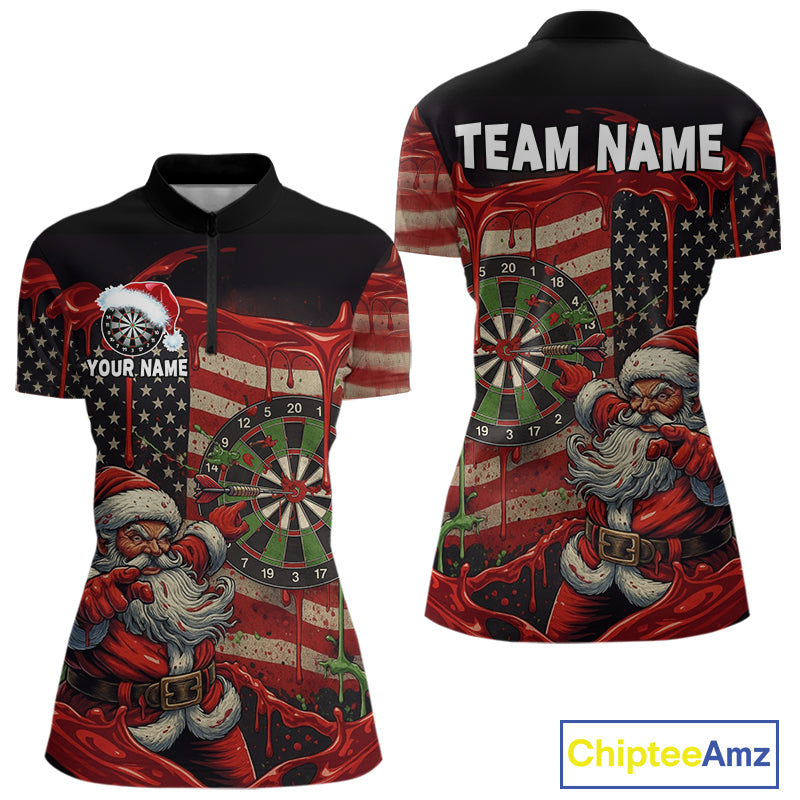 Custom Santa Dripping Dartboard Christmas Women Darts Quarter-Zip Shirt US Flag Xmas Dart Jerseys NYN1912