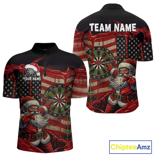 Custom Santa Dripping Dartboard Christmas Men Darts Quarter-Zip Shirt US Flag Xmas Dart Jerseys NYN1912