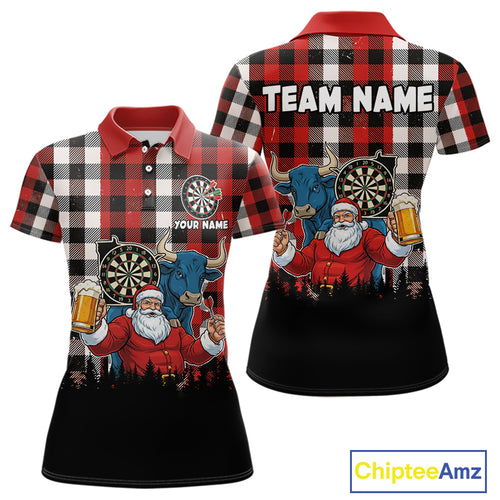 Custom Funny Santa & Bull Beer Dartboard Christmas Women Darts Polo Shirt Xmas Dart Jerseys NYN1913