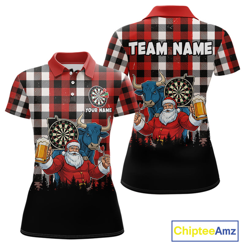 Custom Funny Santa & Bull Beer Dartboard Christmas Women Darts Polo Shirt Xmas Dart Jerseys NYN1913