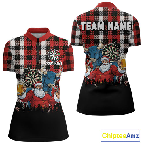 Custom Funny Santa & Bull Beer Dartboard Christmas Women Darts Quarter-Zip Shirt Xmas Dart Jerseys NYN1913