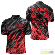 Load image into Gallery viewer, Custom Streaks Red And Grey Skull Men Darts Quarter-Zip Team Shirt Skull Dart League Jerseys NYN2179