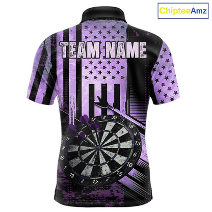 Purple US Flag Grunge Dartboard & Arrow Men Darts Polo Shirts Custom Dart Team Jerseys NYN2444