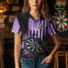 Load image into Gallery viewer, Purple US Flag Grunge Dartboard &amp; Arrow Women Darts 1/4-Zip Shirts Custom Dart Team Jerseys NYN2444