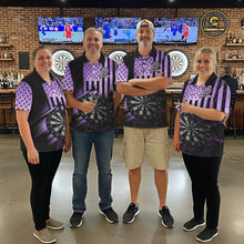 Load image into Gallery viewer, Purple US Flag Grunge Dartboard &amp; Arrow Women Darts 1/4-Zip Shirts Custom Dart Team Jerseys NYN2444