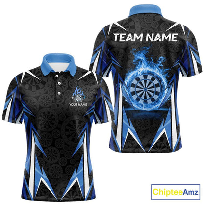 Black And Blue Flames Dartboard Men Darts Polo Shirts Custom Fire Flame Dart Team Jerseys NYN2445