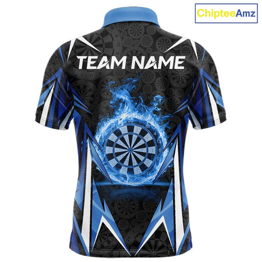 Black And Blue Flames Dartboard Men Darts 1/4-Zip Shirts Custom Fire Flame Dart Team Jerseys NYN2445