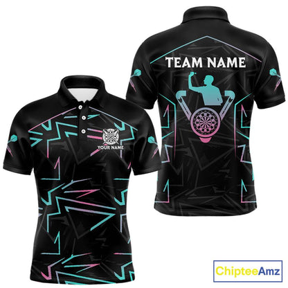 Blue And Pink Lines Human Plays Darts Polo Shirts For Men Personalized Dart Team Jerseys NYN2448