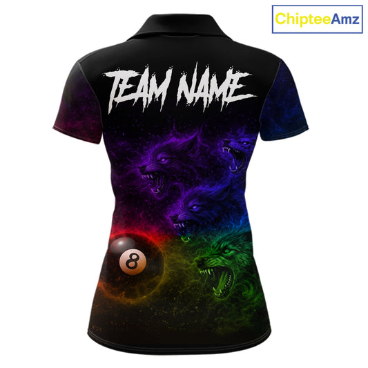 Horror Wolfs Colorful Flames Smoke Pool 8 Ball Women Billiard Shirt Custom Ball Billiard Team Attire NYN2664