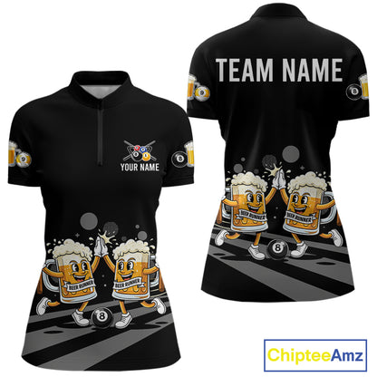Funny Beer Couple Play Pool 8 Ball Women's Billiard Team Shirt Custom Billiard Polo & 1/4 Zip Attire NYN2666