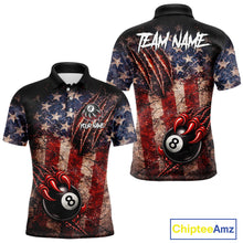 Load image into Gallery viewer, Personalized Cracked US Flag Grunge Claws Pool 8 Ball Men's Billiard Team Shirt Billiard Attire NYN2672