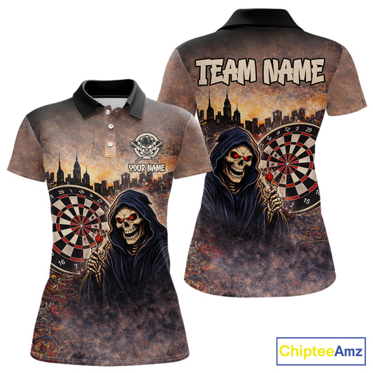 Graffiti Grunge Grim Reaper Red Dartboard Dart Polo Shirts For Women Custom Dart Team Shirts NYN2674