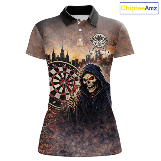 Graffiti Grunge Grim Reaper Red Dartboard Dart Polo Shirts For Women Custom Dart Team Shirts NYN2674