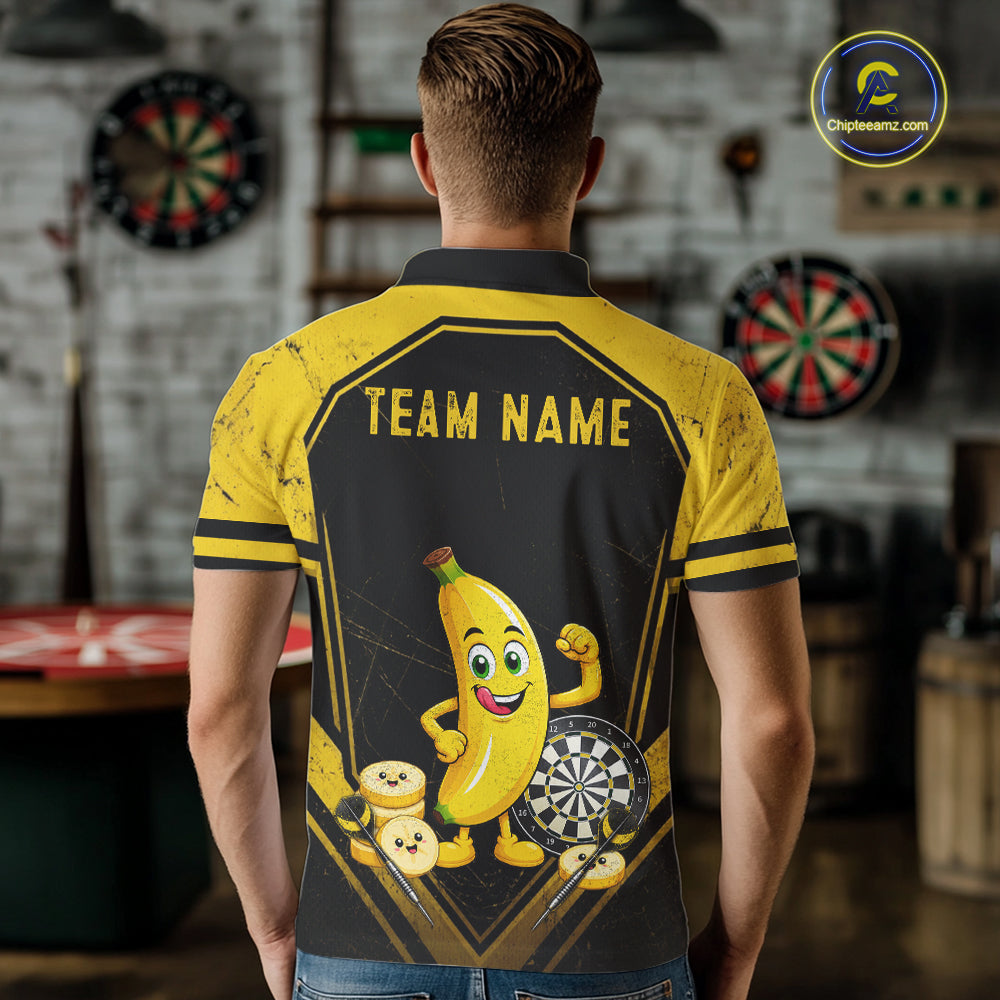 Funny Banana Mascot Black And Yellow Darts Jersey For Men Custom Polo & 1/4 Zip Darts Team Shirts NYN3206