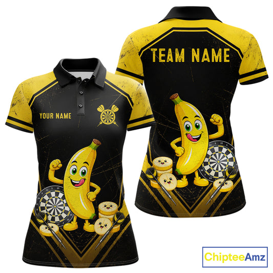 Funny Banana Mascot Black And Yellow Darts Jersey For Women Custom Polo & 1/4 Zip Darts Team Shirts NYN3206