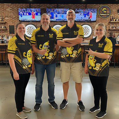 Funny Banana Mascot Black And Yellow Darts Jersey For Men Custom Polo & 1/4 Zip Darts Team Shirts NYN3206