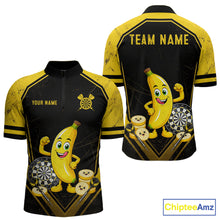 Load image into Gallery viewer, Funny Banana Mascot Black And Yellow Darts Jersey For Men Custom Polo &amp; 1/4 Zip Darts Team Shirts NYN3206
