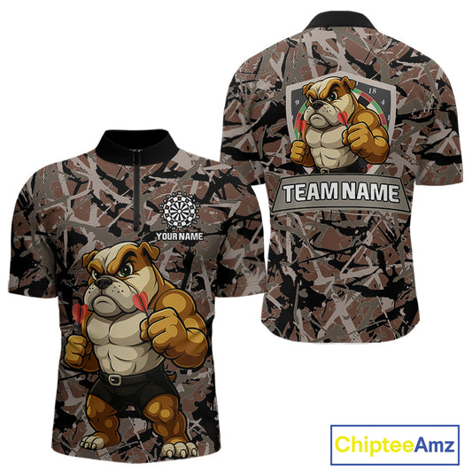 Golden Ochre Bulldog With Arrows Men's Grunge Darts Shirt - Custom Name For Players NYN0504