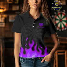 Load image into Gallery viewer, Custom Purple Flames Skull Dartboard Polo Darts Shirt For Women Outfit Dart Team Jersey NYN0994
