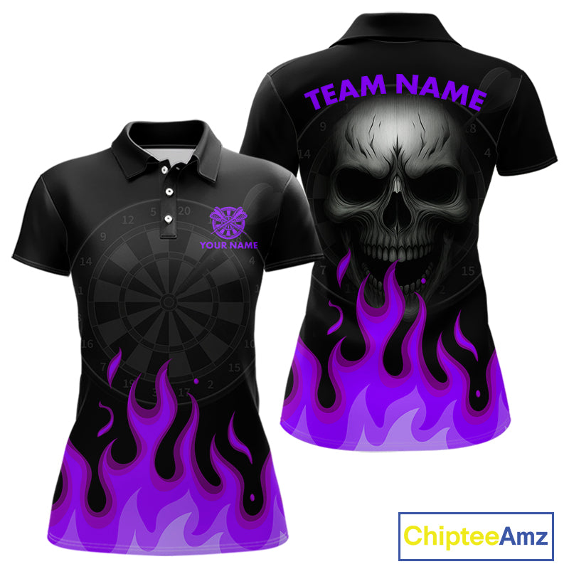 Custom Purple Flames Skull Dartboard Polo Darts Shirt For Women Outfit Dart Team Jersey NYN0994