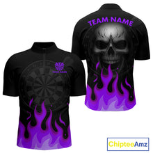 Load image into Gallery viewer, Custom Purple Flames Skull Dartboard 1/4-Zip Darts Shirt For Men Outfit Dart Team Jersey NYN0994