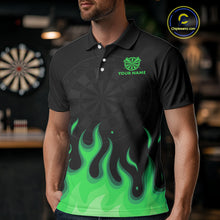 Load image into Gallery viewer, Custom Green Flames Skull Dartboard Polo Darts Shirt For Men Outfit Dart Team Jersey NYN0995