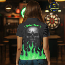 Load image into Gallery viewer, Custom Green Purple Flames Skull Dartboard Polo Darts Shirt For Women Outfit Skull Dart Team Jersey NYN0995