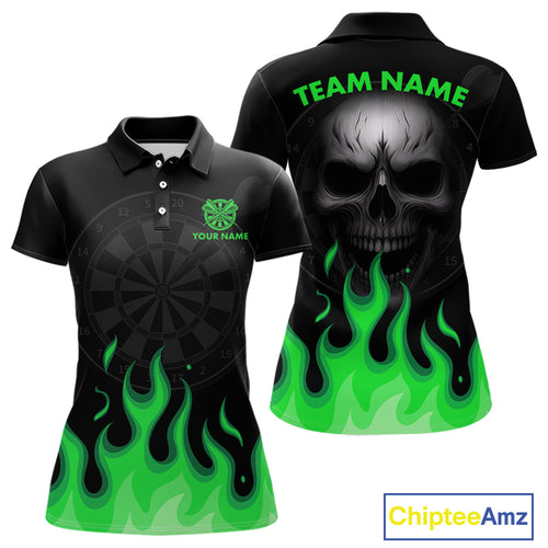 Custom Green Purple Flames Skull Dartboard Polo Darts Shirt For Women Outfit Skull Dart Team Jersey NYN0995