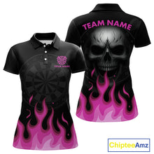 Load image into Gallery viewer, Custom Pink Flames Skull Dartboard Polo Darts Shirt For Women Outfit Dart Team Jersey NYN0996