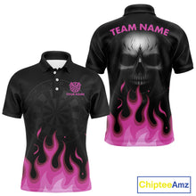 Load image into Gallery viewer, Custom Pink Flames Skull Dartboard Polo Darts Shirt For Men Outfit Dart Team Jersey NYN0996