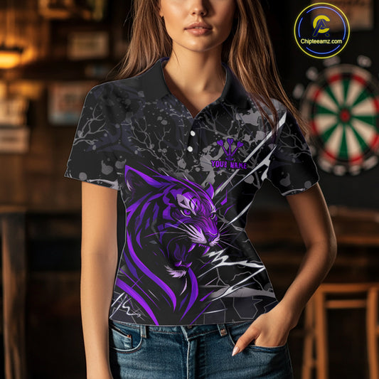 Women's Polo Dart Shirt Purple Fierce Tiger Dartboard Personalized Darts Jerseys Outfits NYN1015