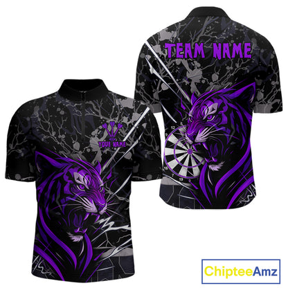 Men's 1/4-Zip Dart Shirt Purple Fierce Tiger Dartboard Personalized Darts Jerseys Outfits NYN1015